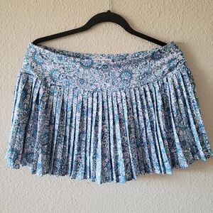 Laura Ashley Pleated Mini Skirt Shorts UPF 50 Paisley Blue Size XL